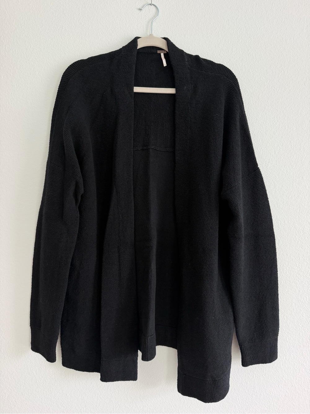 Free People Black Open-Front Knit Cotton Cardigan